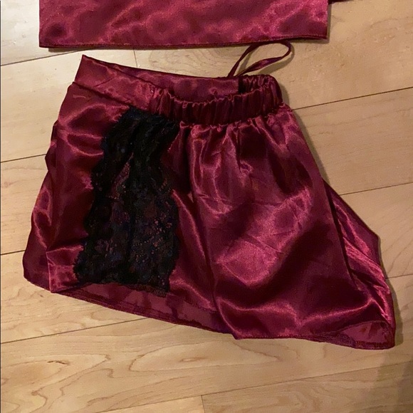 Plum silk and lace pyjama set **worn once** - Picture 2 of 4